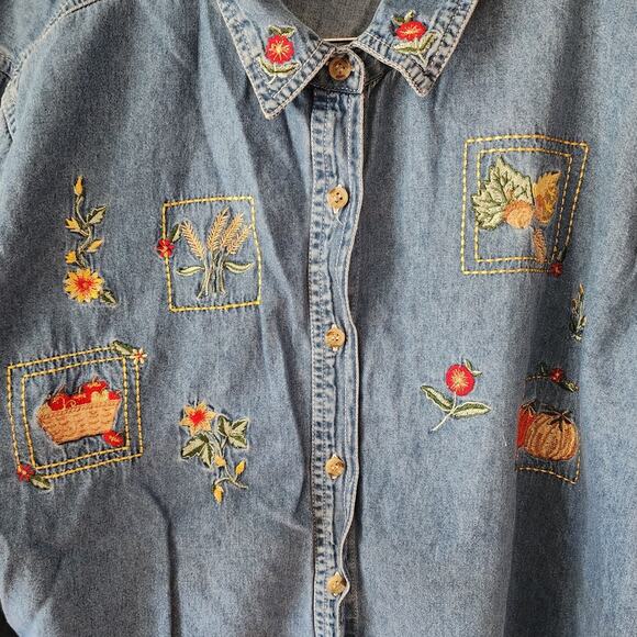 Bobbie Brooks Fall Harvest Autumn Long Sleeve Denim Button Down Size 22/24 - Picture 3 of 5